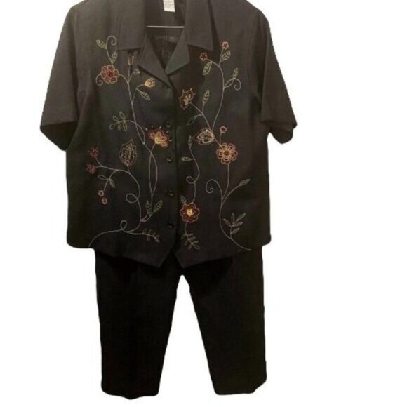 Alfred Dunner Plus Size Black 2 Pcs Top and Pants Size‎ 16 - Picture 1 of 8